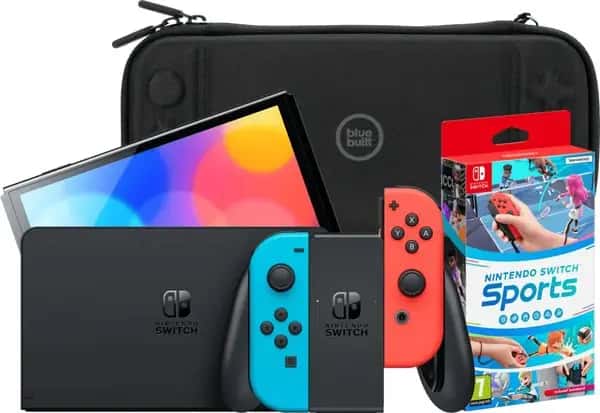 Nintendo Switch OLED Blauw/Rood + Nintendo Switch Sports + BlueBuilt Beschermhoes