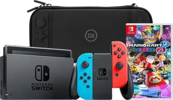 Nintendo Switch Rood/Blauw + Mario Kart 8 Deluxe + BlueBuilt Beschermhoes