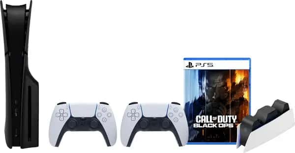 PS5 Slim Disc Edition + Black Ops 7 + Covers Zwart + Extra Controller Wit + Oplaadstation