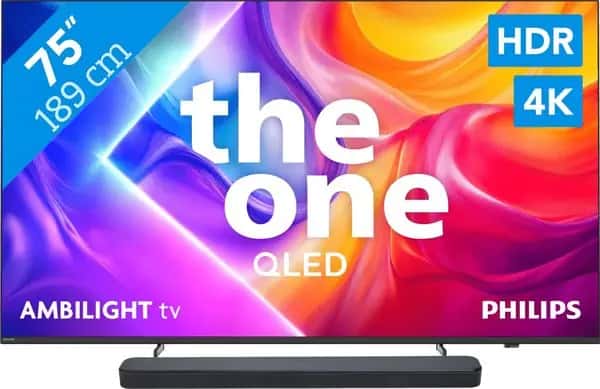 Philips Ambilight 75" PUS9000 QLED 4K (2025) + JBL Bar 300 M2 Zwart