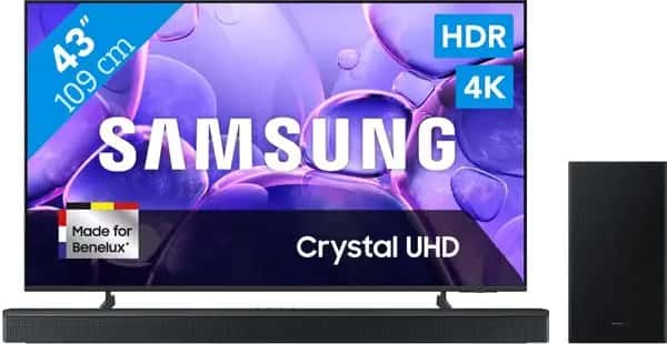 Samsung 43" Crystal UHD U8070F (2025) + Samsung HW-B750F Zwart