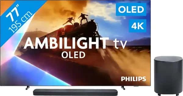 Philips Ambilight 77'' OLED760 4K (2025) + JBL Bar 800 M2 Zwart