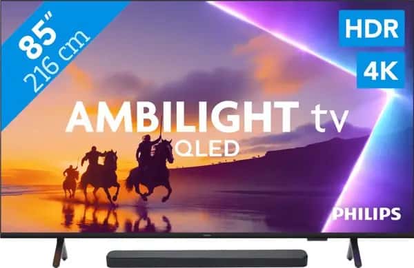 Philips Ambilight 85" PUS8500 QLED 4K (2025) + JBL Bar 300 M2 Zwart