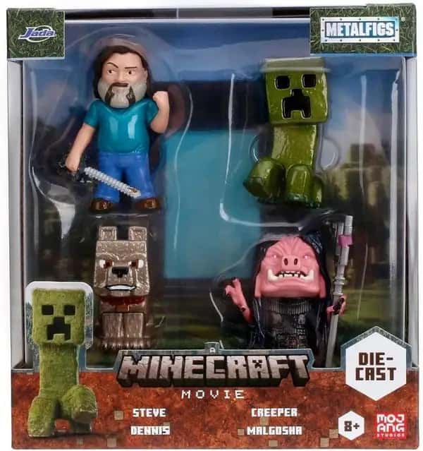 A Minecraft Movie Metalfigs Diecast Mini Figures 4 Pack - Steve, Creeper, Dennis & Malgosha
