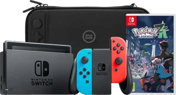 Nintendo Switch Rood/Blauw + Pokémon Legends: Z-A + BlueBuilt Beschermhoes