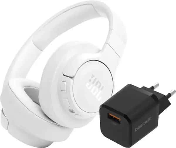 JBL Tune 770NC Wit + BlueBuilt Quick Charge Oplader met Usb A Poort 18W Zwart
