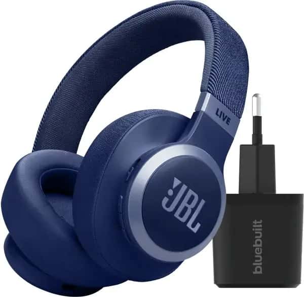 JBL Live 770NC Wit + BlueBuilt Quick Charge Oplader met Usb