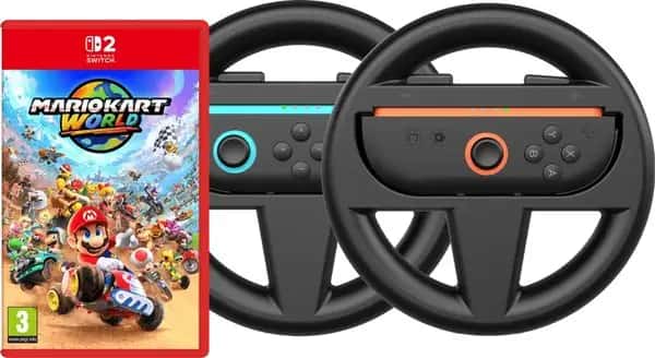 Mario Kart World + BlueBuilt Stuurtjes voor Nintendo Switch 2