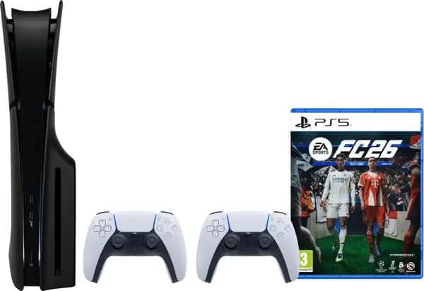 PlayStation 5 Slim Disc Edition + FC 26 + Covers Zwart + Extra Controller Wit