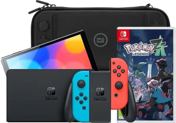 Nintendo Switch OLED Blauw/Rood + Pokémon Legends: Z-A + BlueBuilt Beschermhoes