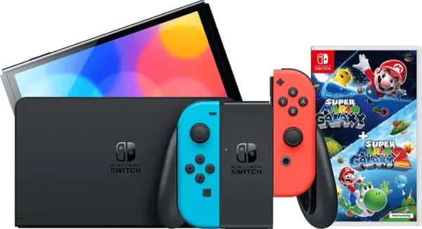 Nintendo Switch OLED Blauw/Rood + Super Mario Galaxy 1+2