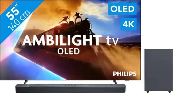 Philips Ambilight 55'' OLED760 4K (2025) + JBL Bar 2.1 Deep Bass M2 Zwart