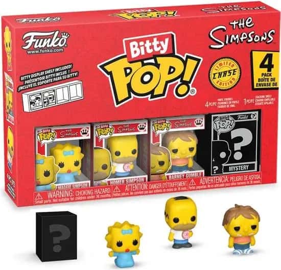 The Simpsons Funko Bitty Pop! 4-Pack: Maggie Simpson / Homer Simpson / Barney Gumble / Chase Figuur