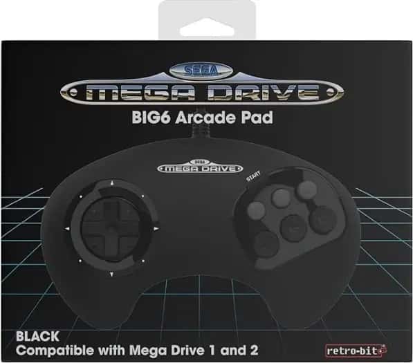 Retro-Bit - SEGA Mega Drive BIG 6 Wired Arcade Pad (Black)