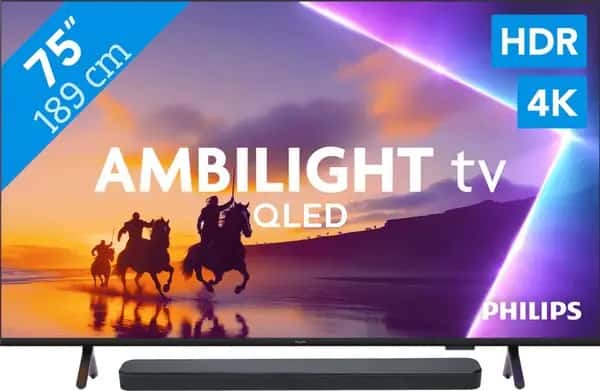 Philips Ambilight 75" PUS8500 QLED 4K (2025) + JBL Bar 300 M2 Zwart