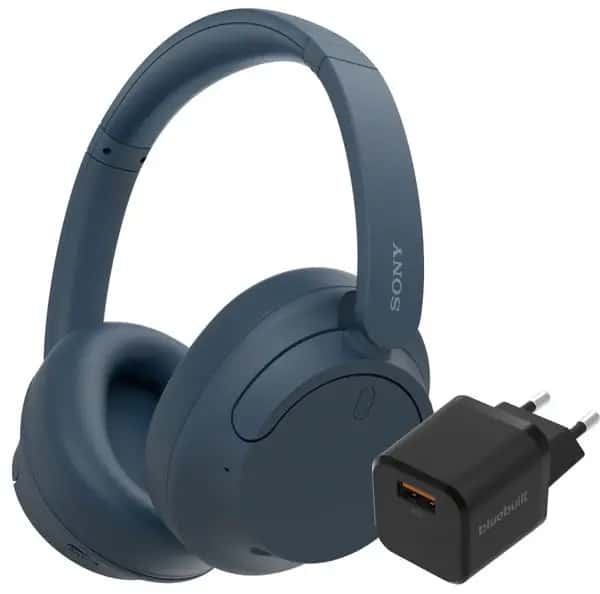 Sony WH-CH720N Blauw + BlueBuilt Quick Charge Oplader met Usb A Poort 18W Zwart
